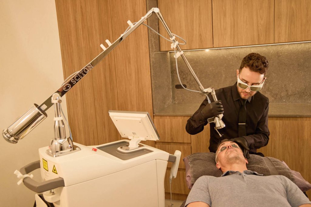 Dr Stephen Lowe performing laser resurfacing treatment in Sydney using Sciton laser technology